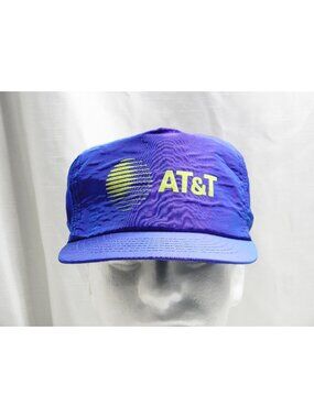 Vintage AT&T Nylon Snapback Hat Retro Neon Tech Promo Blue Unstructured Cap USA